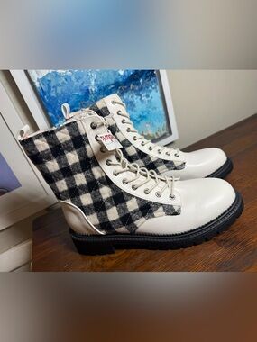 Rock & Candy Black and White Plaid Combat Boots